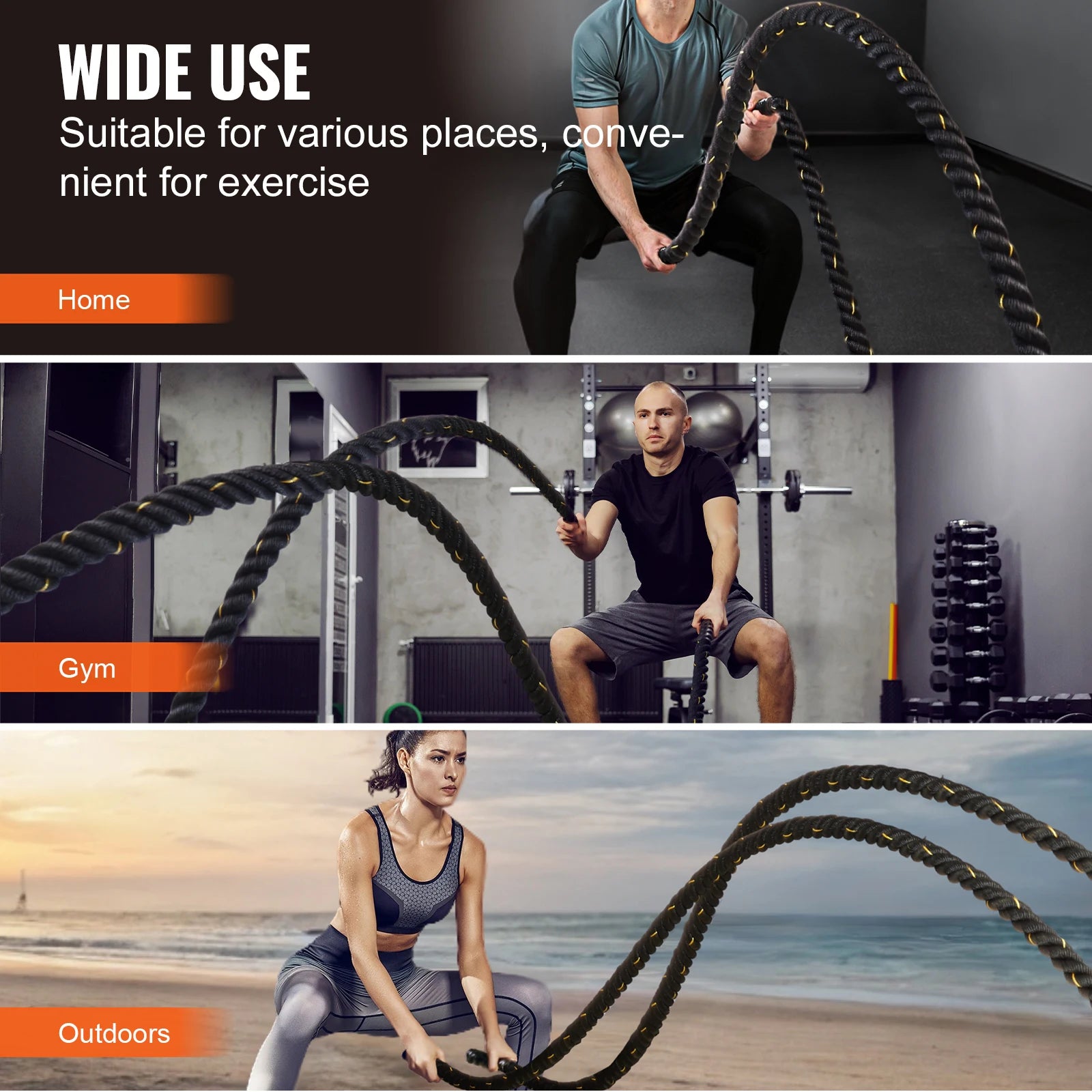 Battle Rope, 1.5 Inch Diameter 30Ft Length Polyester Exercise Rope, Battle Exercise Equipment, Heavy Weighted Rope for Home Gym Body Workout Core Strength Training Muscle Building Fitness