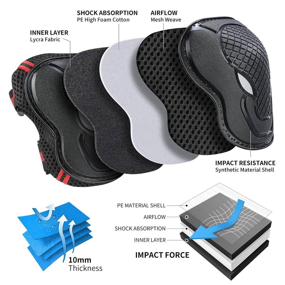 Adults Teens Unisex Adjustable Knee Elbow Wrist Braces Protective Pads Set for Skateboard Cycling Roller Skating and Other Outdoor Sports Safety Protective Gear Pads Guards Set