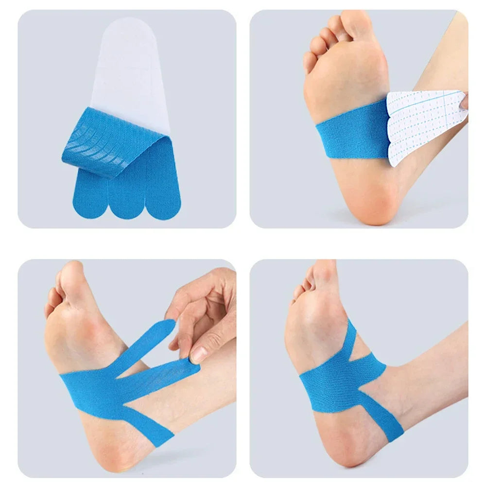 Black Precut Kinesiology Tape, 10 PCS Waterproof Breathable Foot Plantar Fasciitis Pain Relief Strips Athletic Tapes, Elastic Sports Joints Support Muscle Tape for Feet Arch Ankle Hands Carpal Tunnel