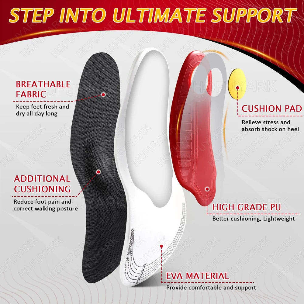 Plantar Fasciitis Insoles, 220+ lbs High Arch Support Inserts for Men Women, Heavy Duty Flat Feet Pain Relief Orthotic Running Athletic Work Boot Insoles for Standing All Day-Black S