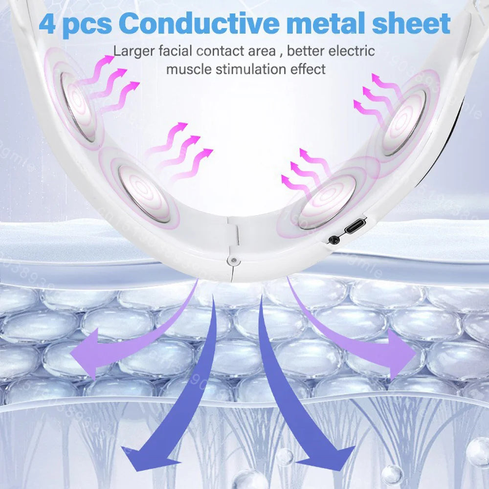 Pink 4 in 1 Massager for Face, Facial Sculpting Device for Double Chin, Reduces Sagging Skin, Remote Control Operation with 5 Modes, 15 Adjustable Intensities. (White)