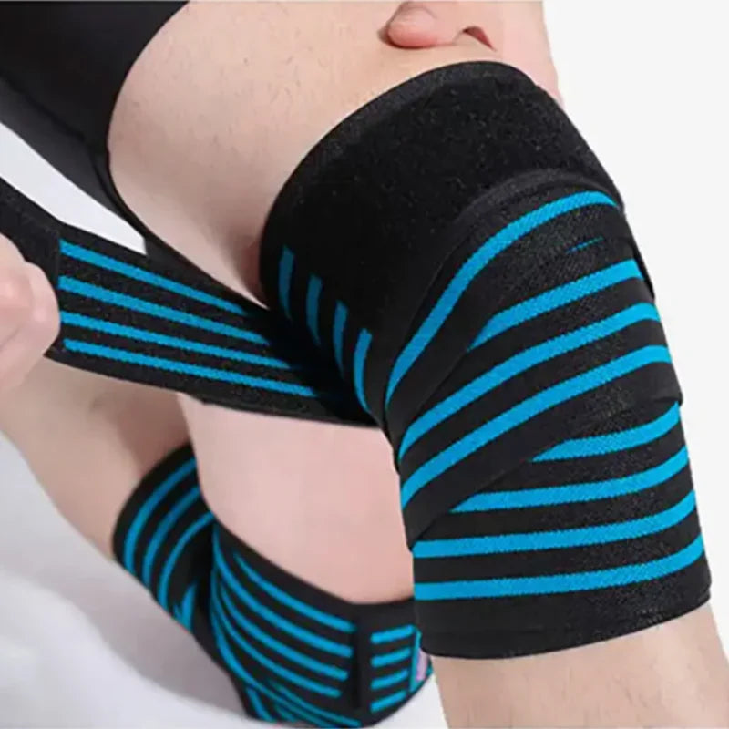 Blue Sports Knee Wraps (Pair) Weight Lifting, Gym Workout, Cross Training WODs,Fitness & Powerlifting - Knee Straps Squats - Compression & Elastic Support