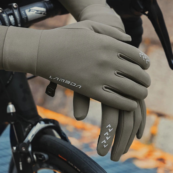 GRAY Winter Cycling Gloves for Men and Women - Thermal Full Finger Bike Gloves - Touch Screen Windproof Warm Non-Slip Road Mountain Bicycle Gloves for Running,Driving,Hiking,and Skiing