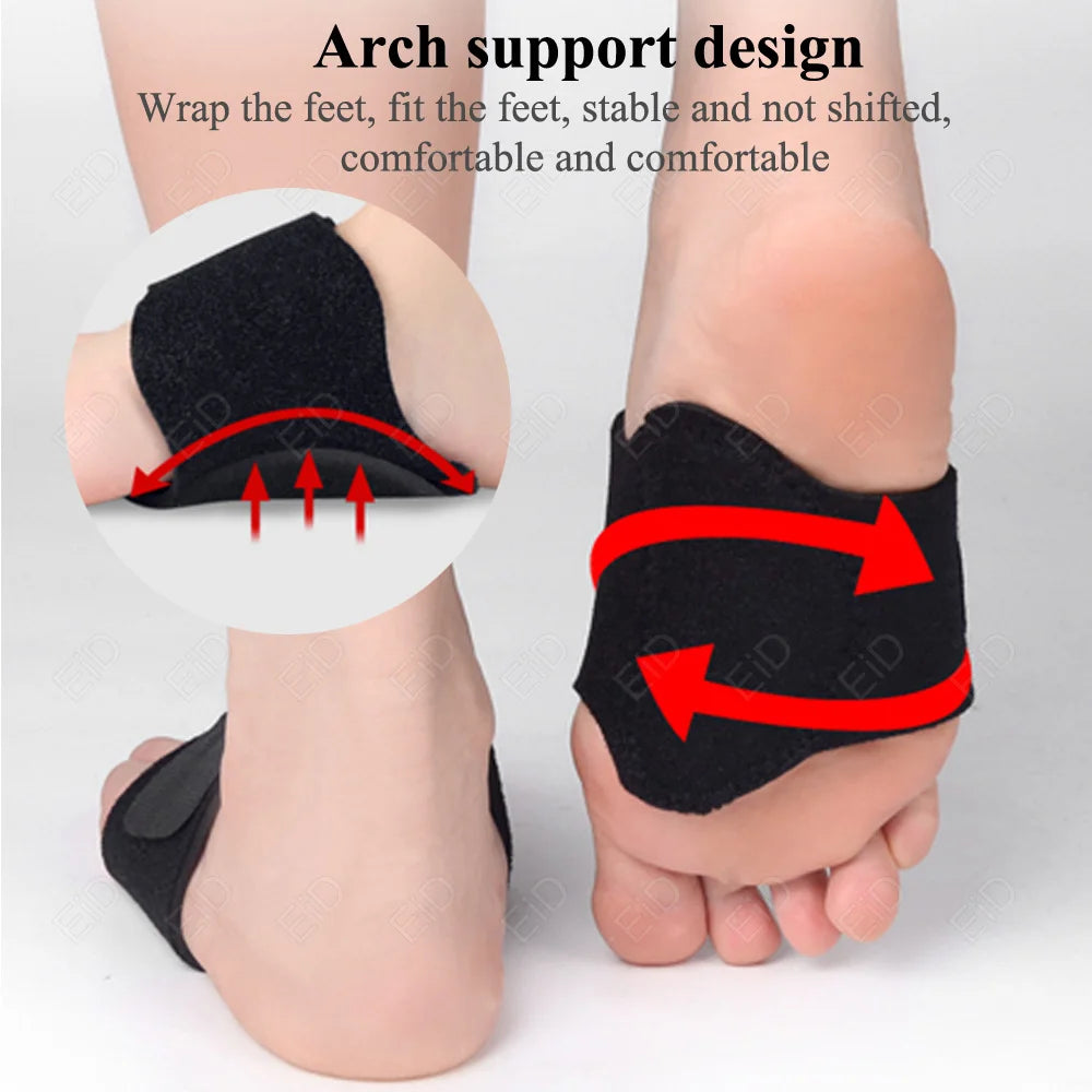 Arch Support Braces (Pair) for Plantar Fasciitis Relief - Adjustable Neoprene Arch Support Wraps with Gel Pads for Flat Feet High & Fallen Arch, Wear Over or Under Socks, Fits All Shoes (Black)