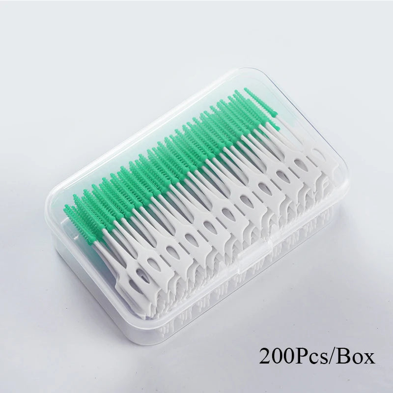 100 Pieces Interdental Brushes, Silicone Dental Floss Picks with Case Dental Brushes Dental Picks Blue Tooth Floss Picks for Teeth Cleaning