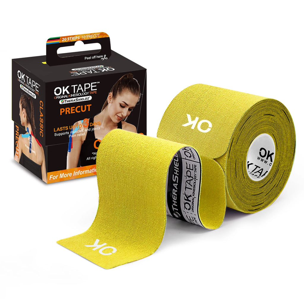 OK TAPE 4 Rolls Kinesiology Tape Precut, Cotton Elastic Athletic Tape Latex Free,20 Strips per Roll 2in x 16ft,Muscle Support,Black