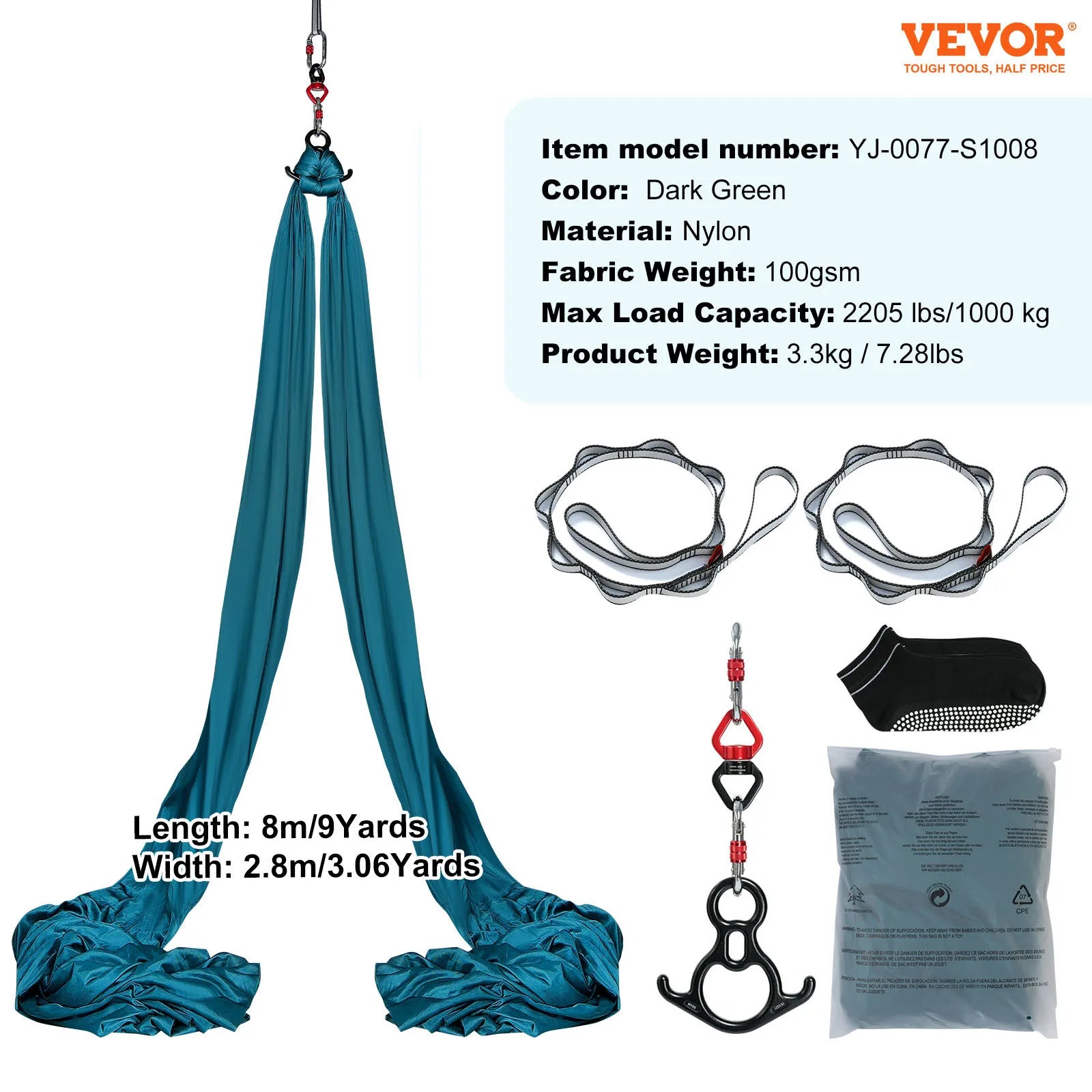Aerial Yoga Hammock & Swing, Yoga Starter Kit with 100gsm Nylon Fabric, Full Rigging Hardware and Easy Set-up Guide, Antigravity Flying for All Levels Fitness Bodybuilding
