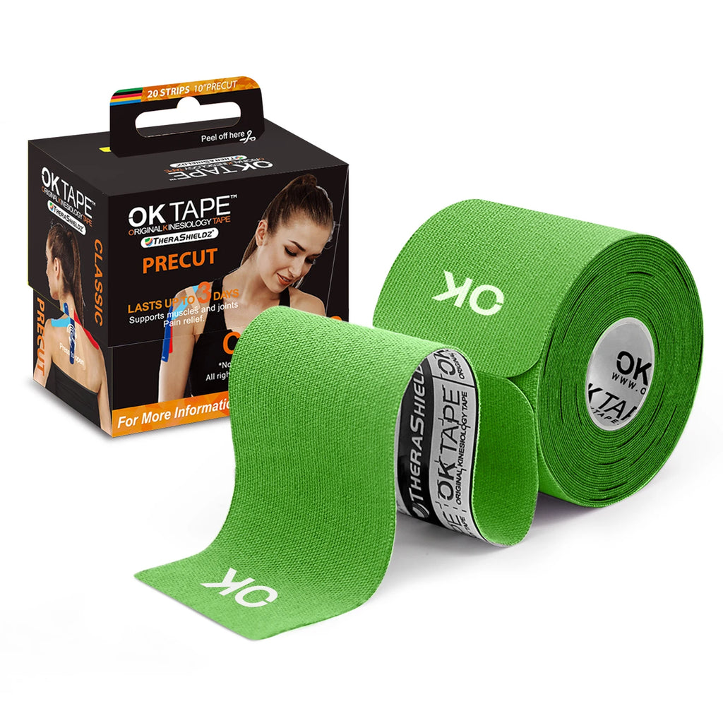 OK TAPE 4 Rolls Kinesiology Tape Precut, Cotton Elastic Athletic Tape Latex Free,20 Strips per Roll 2in x 16ft,Muscle Support,Black