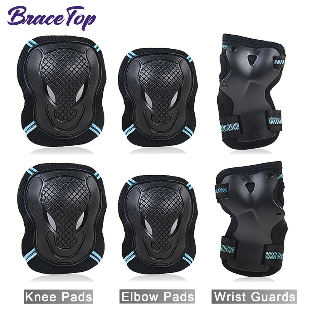 Adults Teens Unisex Adjustable Knee Elbow Wrist Braces Protective Pads Set for Skateboard Cycling Roller Skating and Other Outdoor Sports Safety Protective Gear Pads Guards Set
