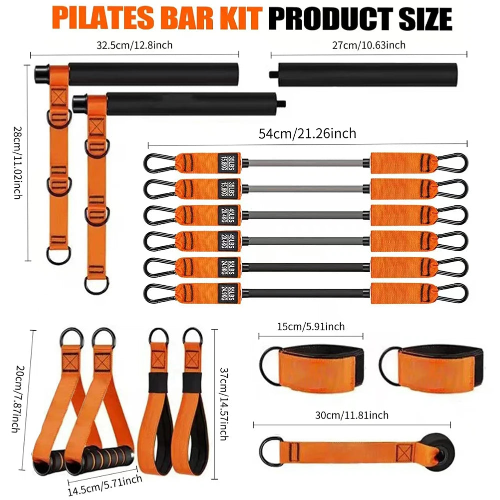Pilates Bar Kit with Resistance Bands, Multifunctional Pilates Bar for Women & Men with Heavy-Duty Metal Adjustment Buckle, Pilates Home Equipment for Full BodyWorkouts