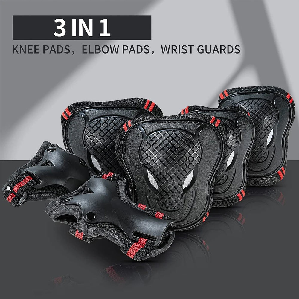 Adults Teens Unisex Adjustable Knee Elbow Wrist Braces Protective Pads Set for Skateboard Cycling Roller Skating and Other Outdoor Sports Safety Protective Gear Pads Guards Set