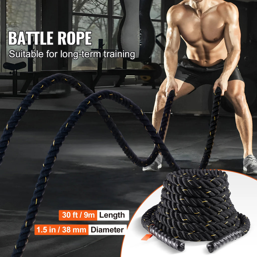 Battle Rope, 1.5 Inch Diameter 30Ft Length Polyester Exercise Rope, Battle Exercise Equipment, Heavy Weighted Rope for Home Gym Body Workout Core Strength Training Muscle Building Fitness