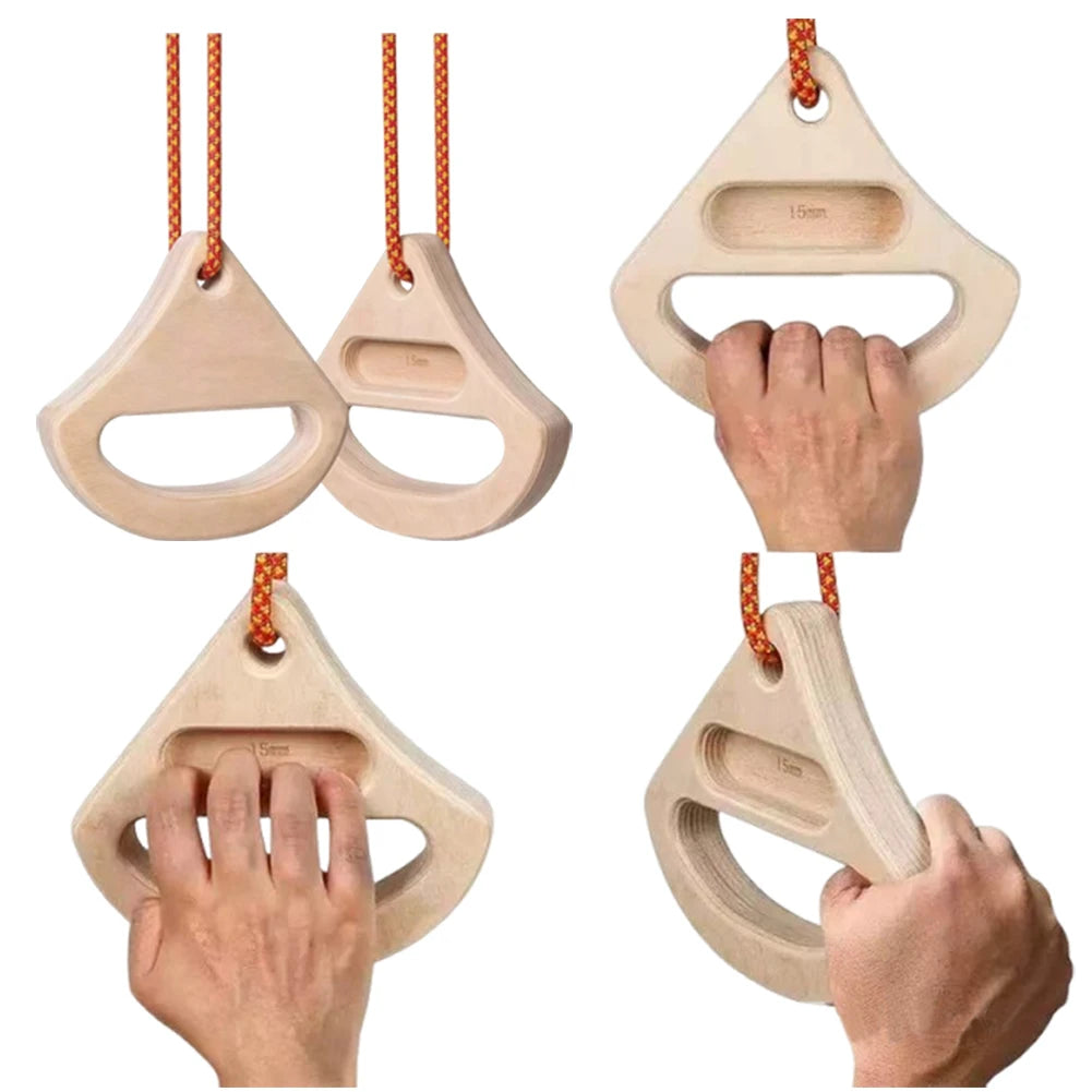 Portable Hangboard Rock Climbing, 2 pack Triangular Wooden Climbing Fingerboard with 3 Multi-Depth Pockets, Finger Strength, Arm Workout & Pull-up Training