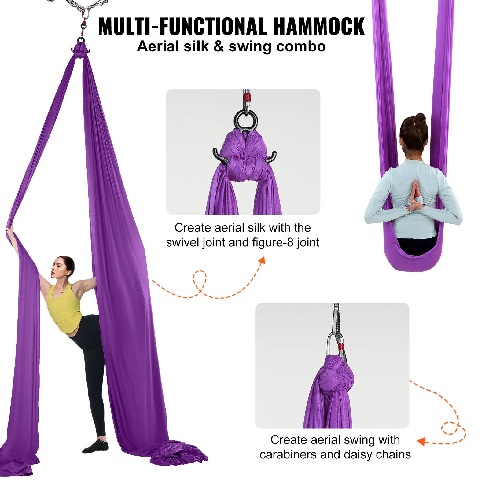 Aerial Yoga Hammock & Swing, Yoga Starter Kit with 100gsm Nylon Fabric, Full Rigging Hardware and Easy Set-up Guide, Antigravity Flying for All Levels Fitness Bodybuilding
