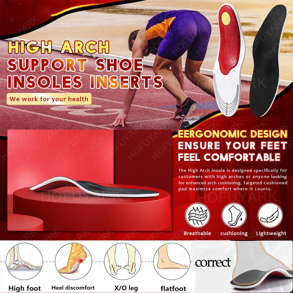 Plantar Fasciitis Insoles, 220+ lbs High Arch Support Inserts for Men Women, Heavy Duty Flat Feet Pain Relief Orthotic Running Athletic Work Boot Insoles for Standing All Day-Black S