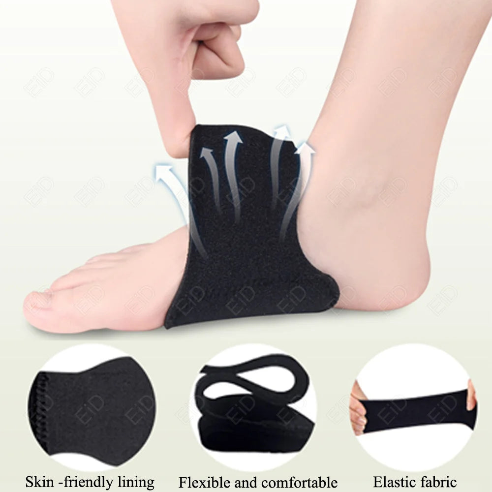 Arch Support Braces (Pair) for Plantar Fasciitis Relief - Adjustable Neoprene Arch Support Wraps with Gel Pads for Flat Feet High & Fallen Arch, Wear Over or Under Socks, Fits All Shoes (Black)