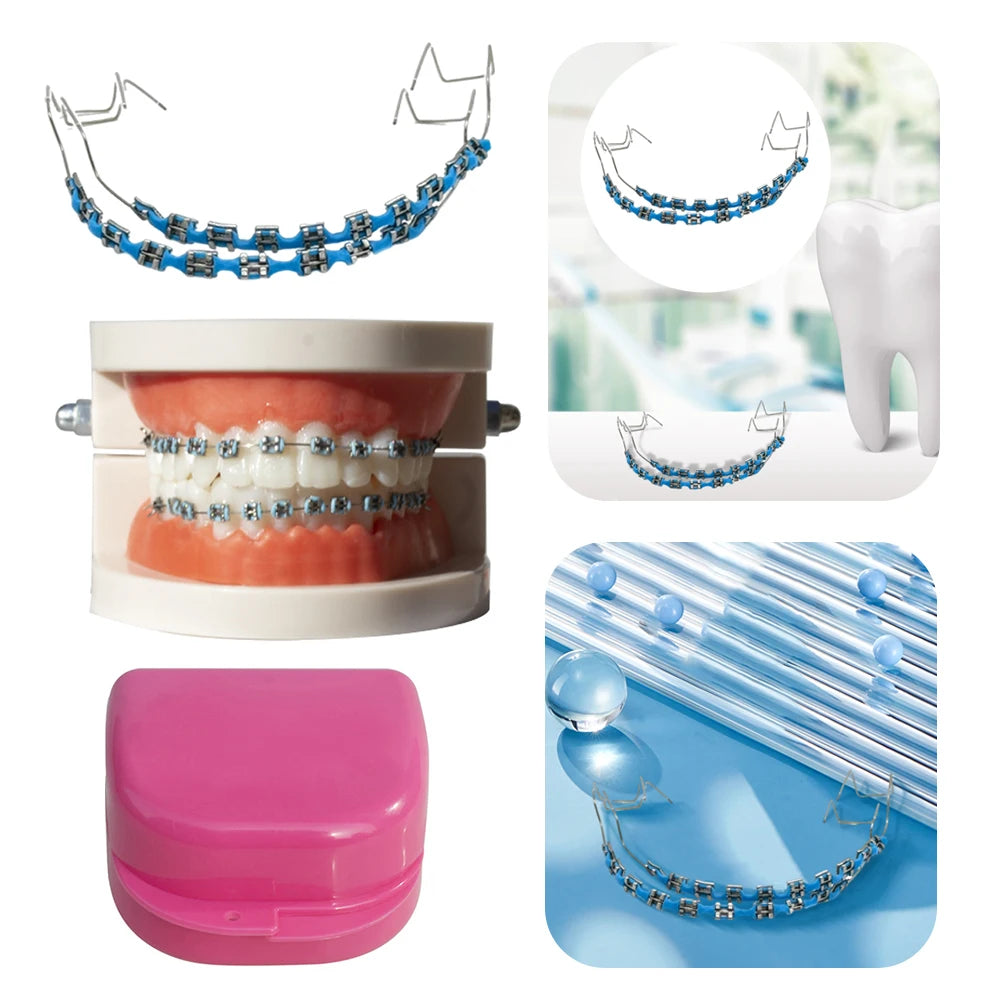 1 Pack Fake Braces, Temporary Tooth Decoration with Metal Wires, Metal Brackets and Orthodontic Ligature Ties, Suitable for Orthodontists to Explain, for Dental Students to Practice (Pink)