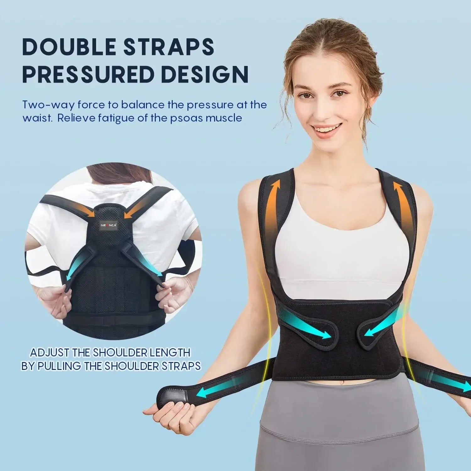 Posture Corrector for Women and Men, Back Support Brace for Neck Shoulder & Upper and Lower Back Pain Relief, Invisible Adjustable Lightweight Posture Corrector Under Clothes(Black, Large)