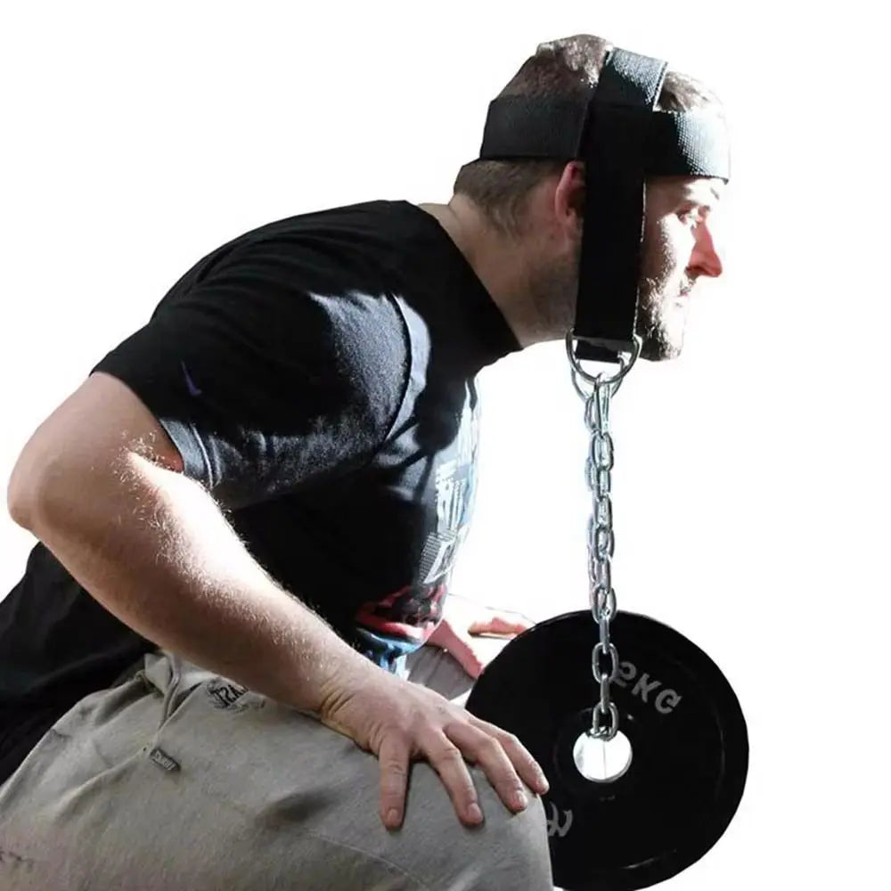 Fitness Neck Head Harness Neck Training Weight Lifting Strength Trainer With Adjustable Long Steel Chain and Strap Improve Muscle Strength Neck Exerciser