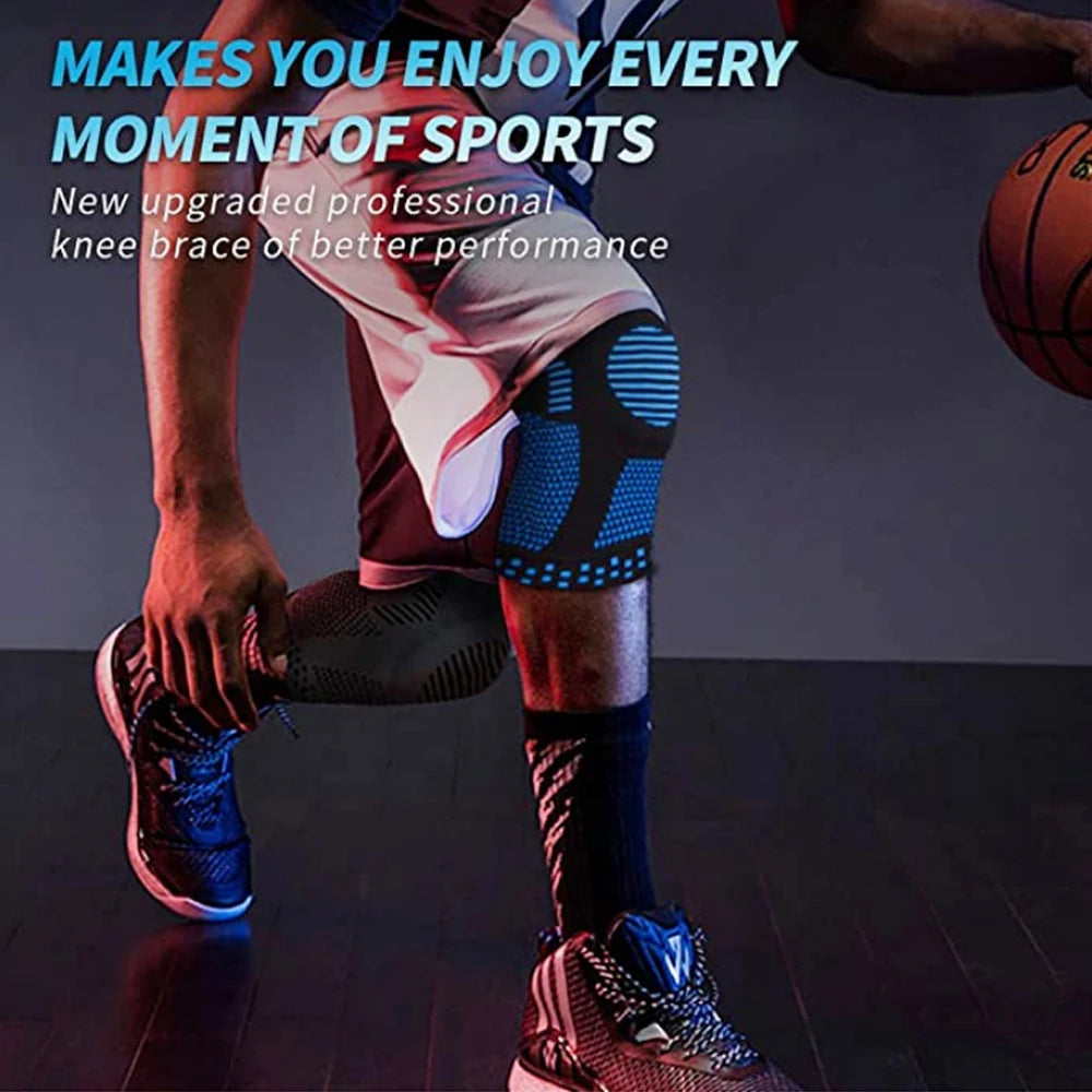 Blue Adjustable Knee Sleeve with side stabilizers - Knee Compression Sleeve for Men & Women, Knee Brace for Meniscus Tear, Arthritis Pain, Running, Sports & Injury Recovery Knee Support