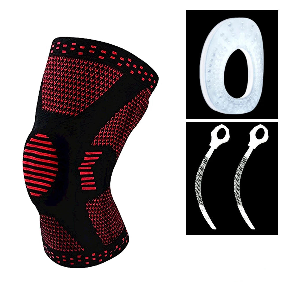 1pc Red Adjustable Knee Sleeve with side stabilizers - Knee Compression Sleeve for Men & Women, Knee Brace for Meniscus Tear, Arthritis Pain, Running, Sports & Injury Recovery Knee Support