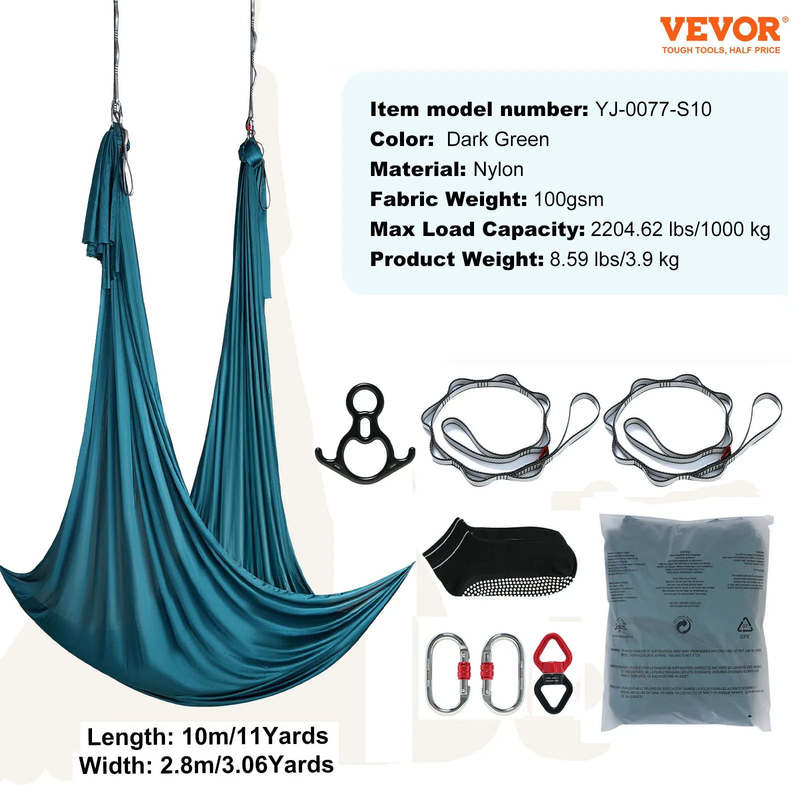Aerial Yoga Hammock & Swing, Yoga Starter Kit with 100gsm Nylon Fabric, Full Rigging Hardware and Easy Set-up Guide, Antigravity Flying for All Levels Fitness Bodybuilding