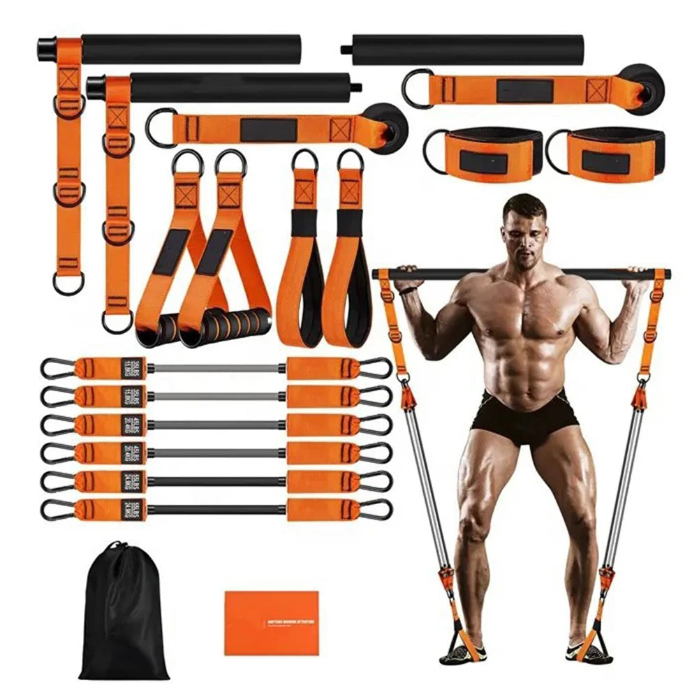 Holy Shinobi Pilates Bar Kit With Exercise Ball & Fabric Bands - Home Gym, Toning Bar, Booty Bands