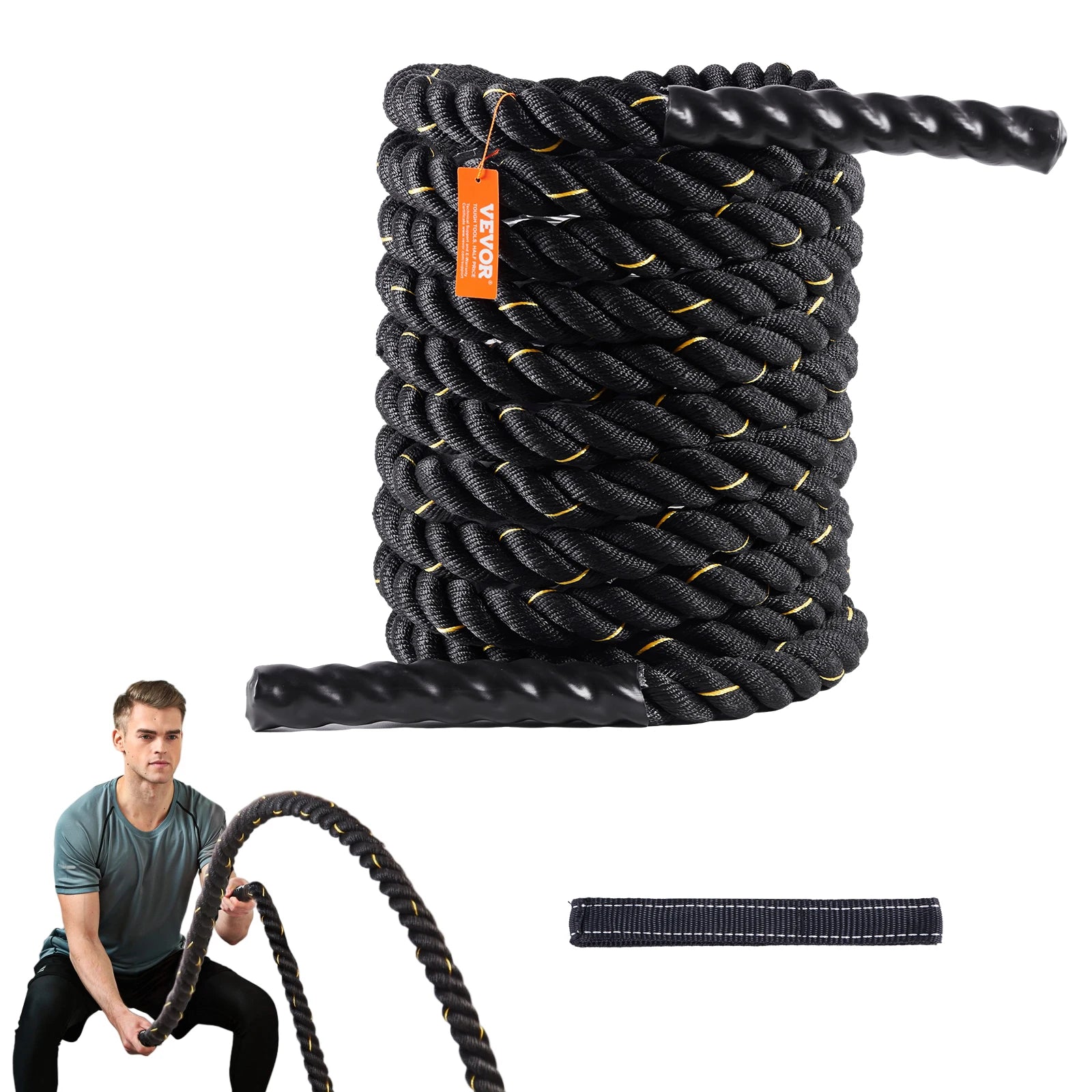 Battle Rope, 1.5 Inch Diameter 30Ft Length Polyester Exercise Rope, Battle Exercise Equipment, Heavy Weighted Rope for Home Gym Body Workout Core Strength Training Muscle Building Fitness