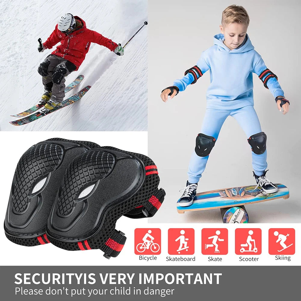 Adults Teens Unisex Adjustable Knee Elbow Wrist Braces Protective Pads Set for Skateboard Cycling Roller Skating and Other Outdoor Sports Safety Protective Gear Pads Guards Set