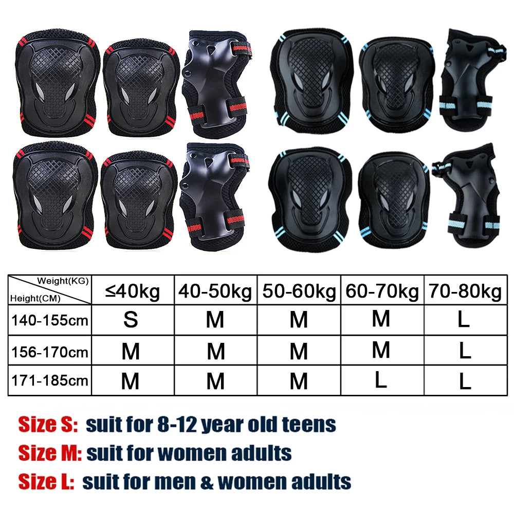 Adults Teens Unisex Adjustable Knee Elbow Wrist Braces Protective Pads Set for Skateboard Cycling Roller Skating and Other Outdoor Sports Safety Protective Gear Pads Guards Set