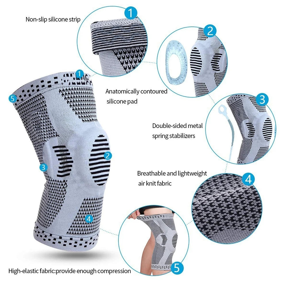Adjustable Knee Sleeve with side stabilizers - Knee Compression Sleeve for Men & Women, Knee Brace for Meniscus Tear, Arthritis Pain, Running, Sports & Injury Recovery Knee Support