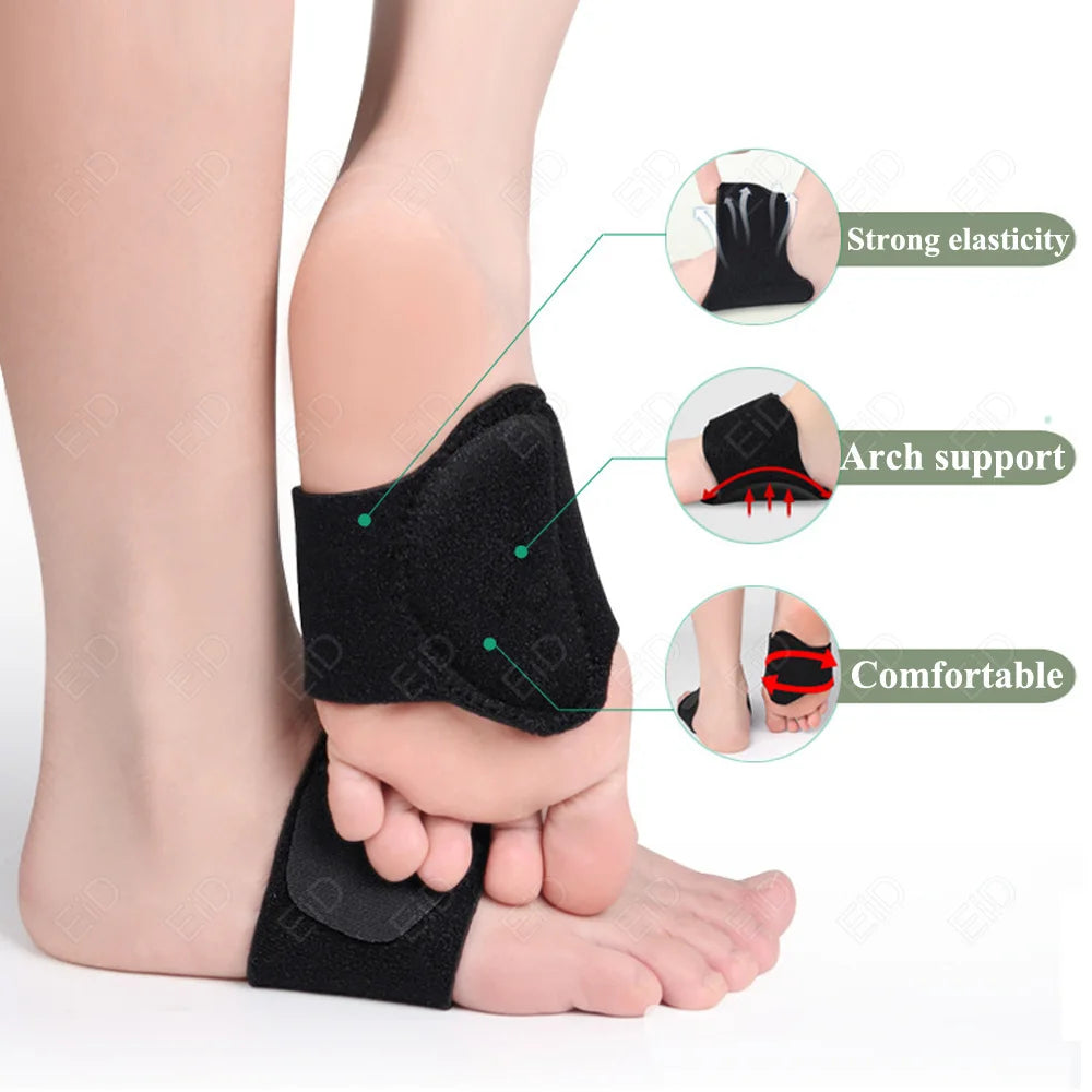 Arch Support Braces (Pair) for Plantar Fasciitis Relief - Adjustable Neoprene Arch Support Wraps with Gel Pads for Flat Feet High & Fallen Arch, Wear Over or Under Socks, Fits All Shoes (Black)