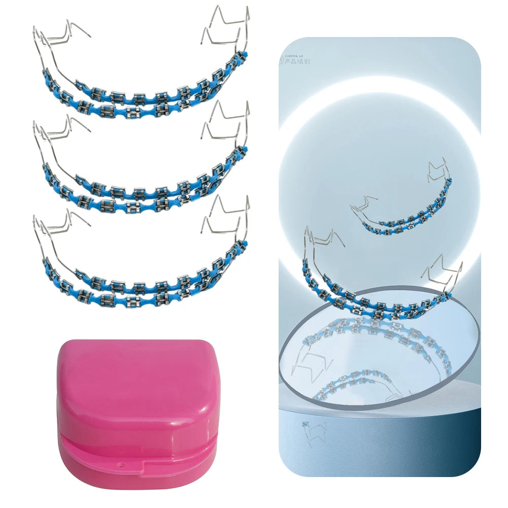 1 Pack Fake Braces, Temporary Tooth Decoration with Metal Wires, Metal Brackets and Orthodontic Ligature Ties, Suitable for Orthodontists to Explain, for Dental Students to Practice (Pink)