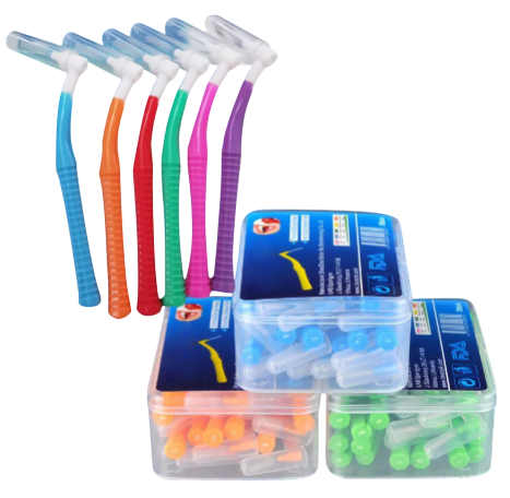 Interproximal Brush, Gum Interdental Brushes, L Angle Reusable Dental Cleaners Brushes,Disposable Oral Dental Hygiene Brush,Dental Toothpick Floss for Braces,Tooth Cleaning Tool (0.7mmPurple, Normal)