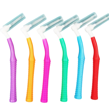 Interproximal Brush, Gum Interdental Brushes, L Angle Reusable Dental Cleaners Brushes,Disposable Oral Dental Hygiene Brush,Dental Toothpick Floss for Braces,Tooth Cleaning Tool (0.7mmPurple, Normal)