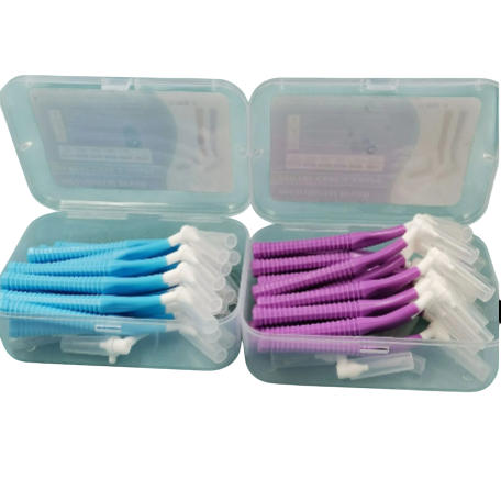 Interproximal Brush, Gum Interdental Brushes, L Angle Reusable Dental Cleaners Brushes,Disposable Oral Dental Hygiene Brush,Dental Toothpick Floss for Braces,Tooth Cleaning Tool (0.7mmPurple, Normal)