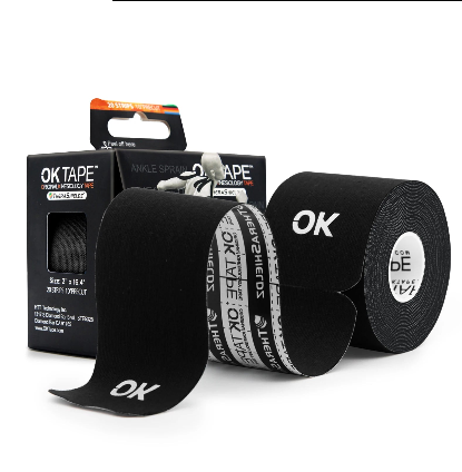 OK TAPE 4 Rolls Kinesiology Tape Precut, Cotton Elastic Athletic Tape Latex Free,20 Strips per Roll 2in x 16ft,Muscle Support,Black