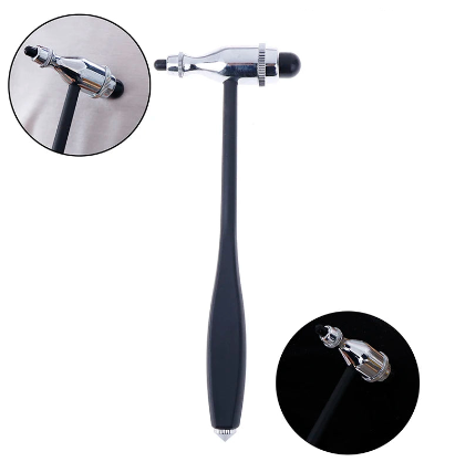 Neurological Reflex Hammer - Buck Pin-Needle and Brush - German Style - Textured Grip - Silver & Black