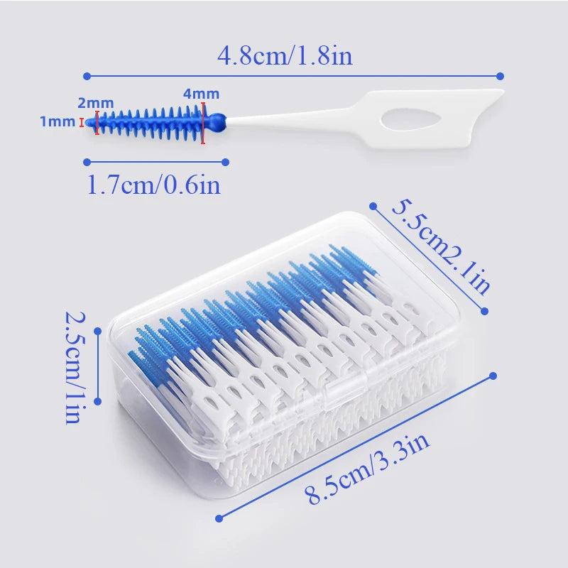100 Pieces Interdental Brushes, Silicone Dental Floss Picks with Case Dental Brushes Dental Picks Blue Tooth Floss Picks for Teeth Cleaning