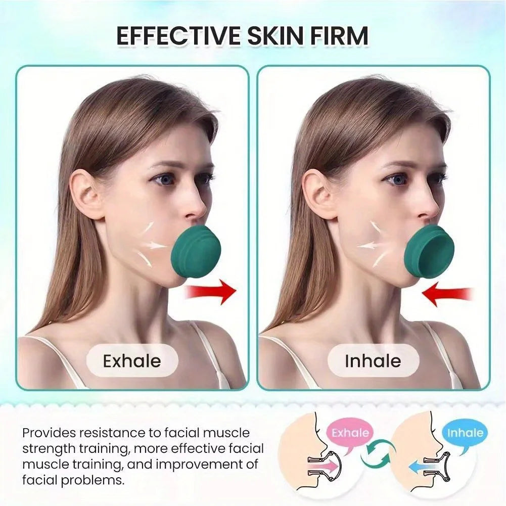 Green Jaw Exerciser,Double Chin Reducer,Facial Yoga for Skin Tighten Firm,Face Exerciser& Jawline Shaper, Jaw Trainer,Facial and Neck Exercise for Women and Men,Double Chin Breathing Exercise Device