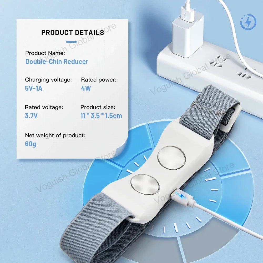 Electric Double Chin Device and V-Face Machine with 8 Modes and 15 Gear Adjustable Intensities - Intelligent Double Chin Machine for V-face