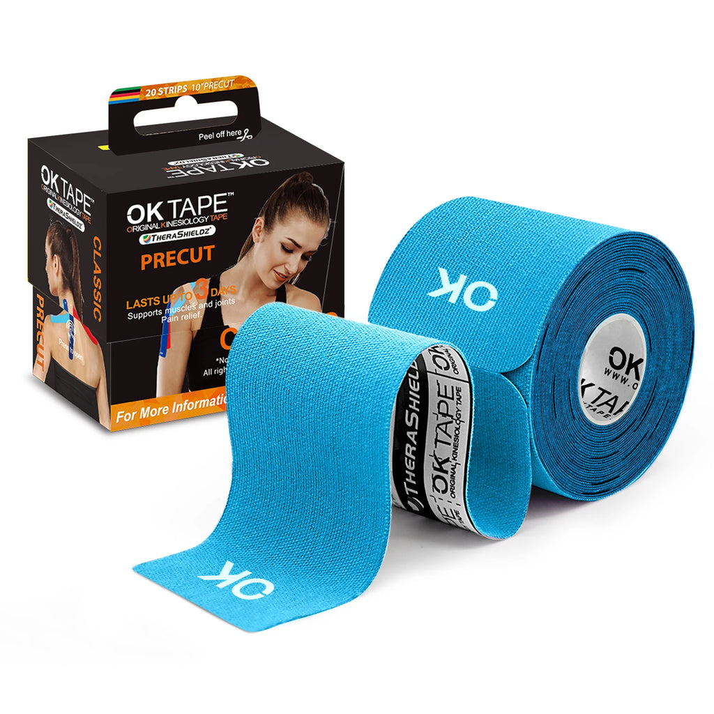 OK TAPE 4 Rolls Kinesiology Tape Precut, Cotton Elastic Athletic Tape Latex Free,20 Strips per Roll 2in x 16ft,Muscle Support,Black