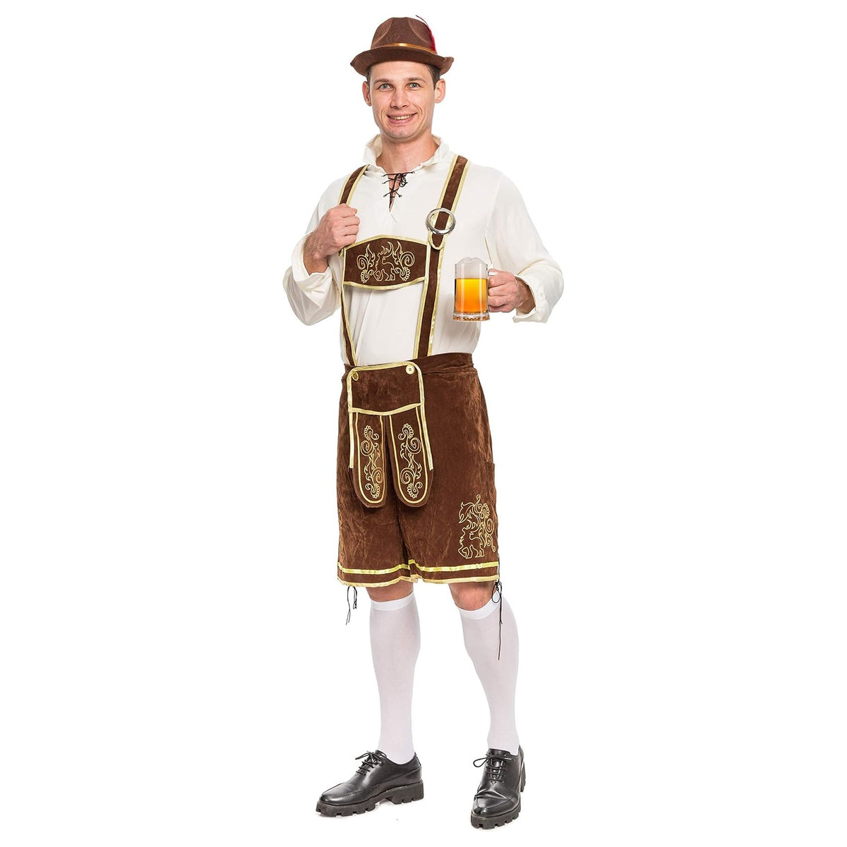 Creations Lederhosen Men Oktoberfest Outfit Costume, Halloween German Bavarian Costume for Adults Beer Festival