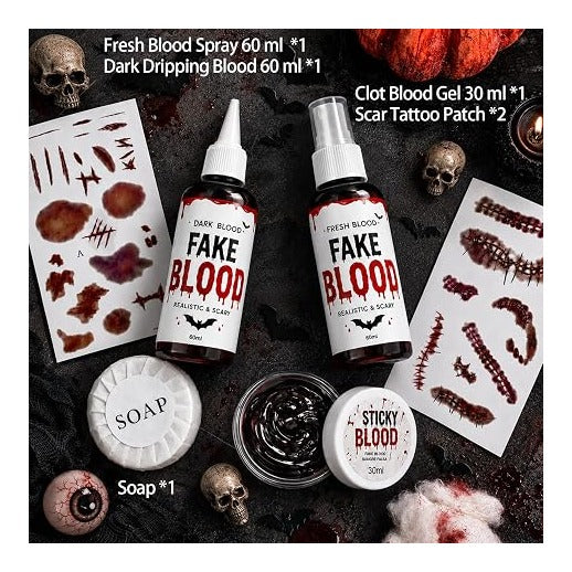 Fake Blood Spray, 6 Pcs Stage Blood Kit for Halloween Makeup, Fake Scars