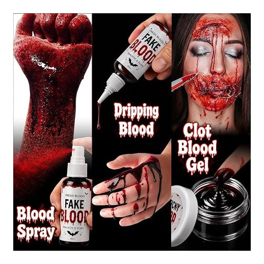 Fake Blood Spray, 6 Pcs Stage Blood Kit for Halloween Makeup, Fake Scars
